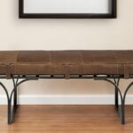 55" Brown Leather Upholstery Bench with Black Metal Base 10 55" Brown Leather Upholstery Bench with Black Metal Base