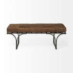 55" Brown Leather Upholstery Bench with Black Metal Base 9 55" Brown Leather Upholstery Bench with Black Metal Base