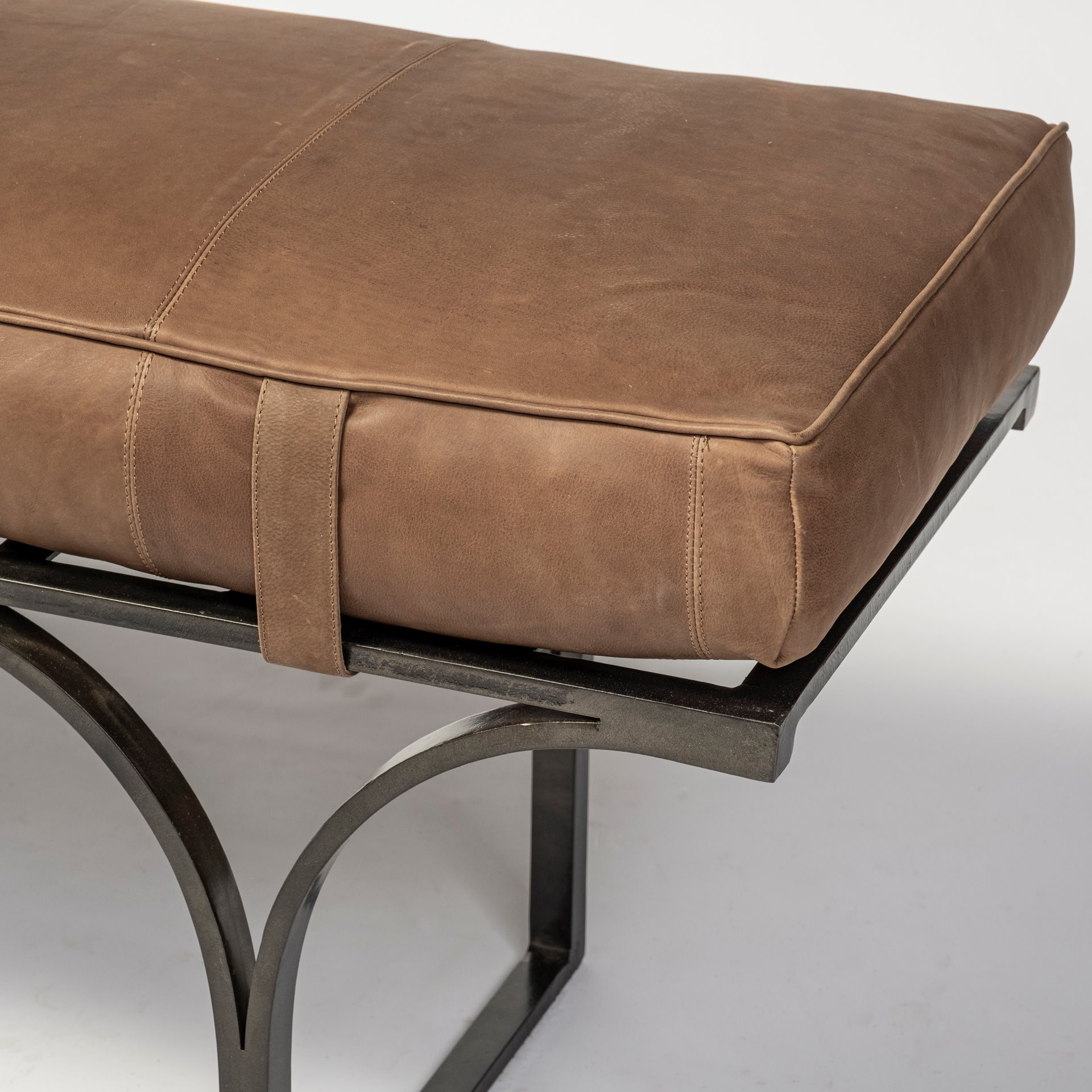 55" Brown Leather Upholstery Bench with Black Metal Base 7 55" Brown Leather Upholstery Bench with Black Metal Base - Image 7