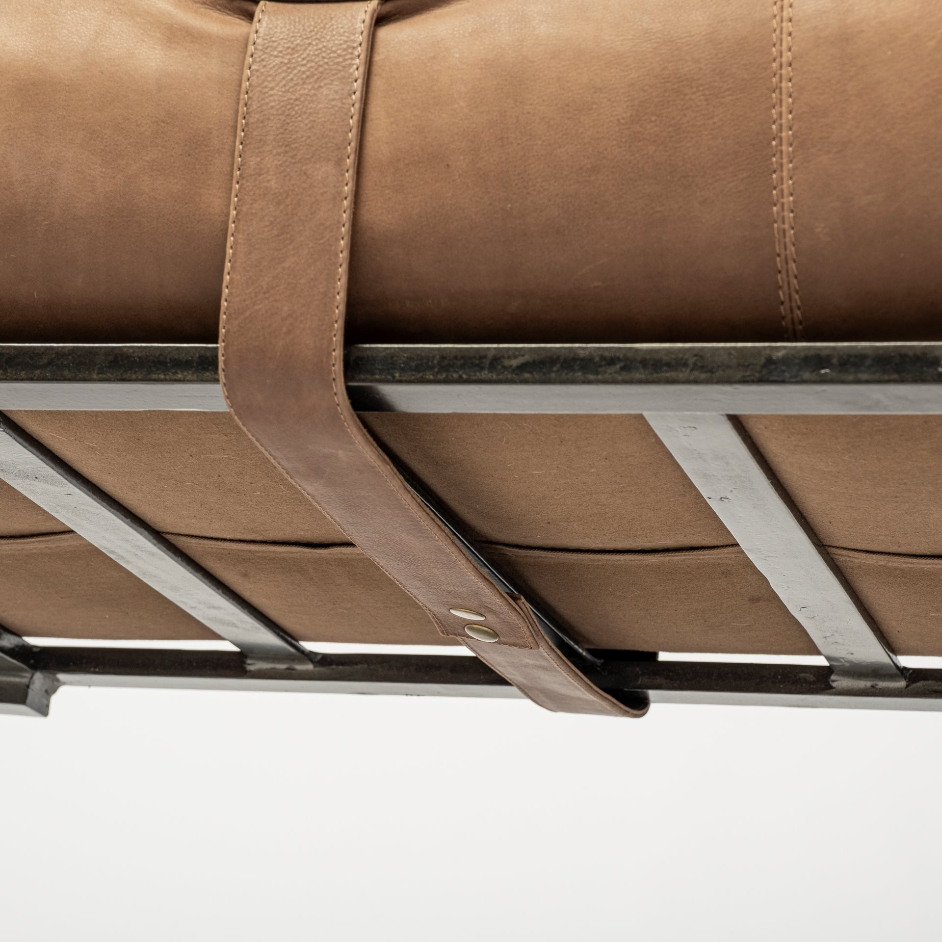 55" Brown Leather Upholstery Bench with Black Metal Base 5 55" Brown Leather Upholstery Bench with Black Metal Base - Image 5