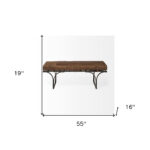 55" Brown Leather Upholstery Bench with Black Metal Base 16 55" Brown Leather Upholstery Bench with Black Metal Base