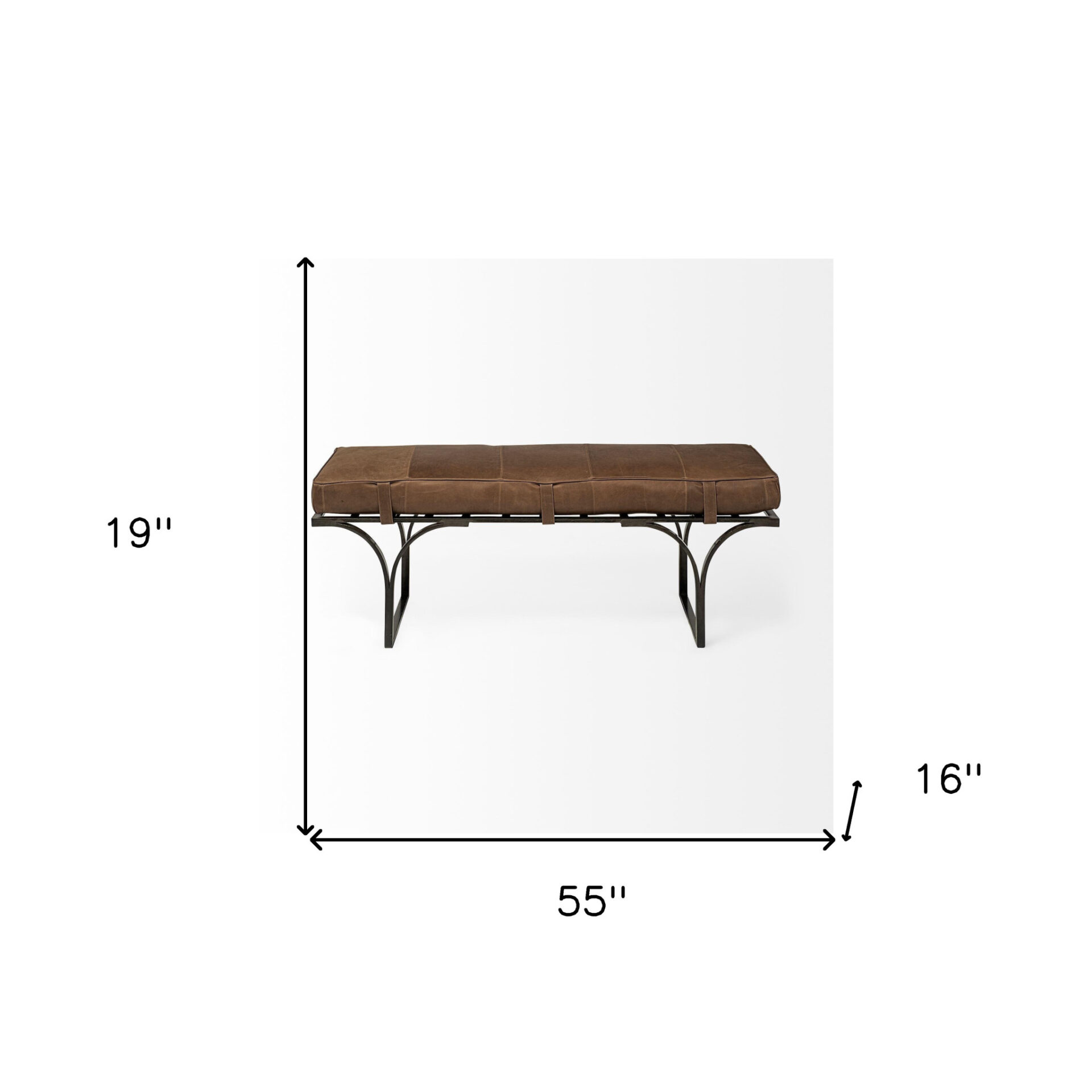 55" Brown Leather Upholstery Bench with Black Metal Base 8 55" Brown Leather Upholstery Bench with Black Metal Base - Image 8