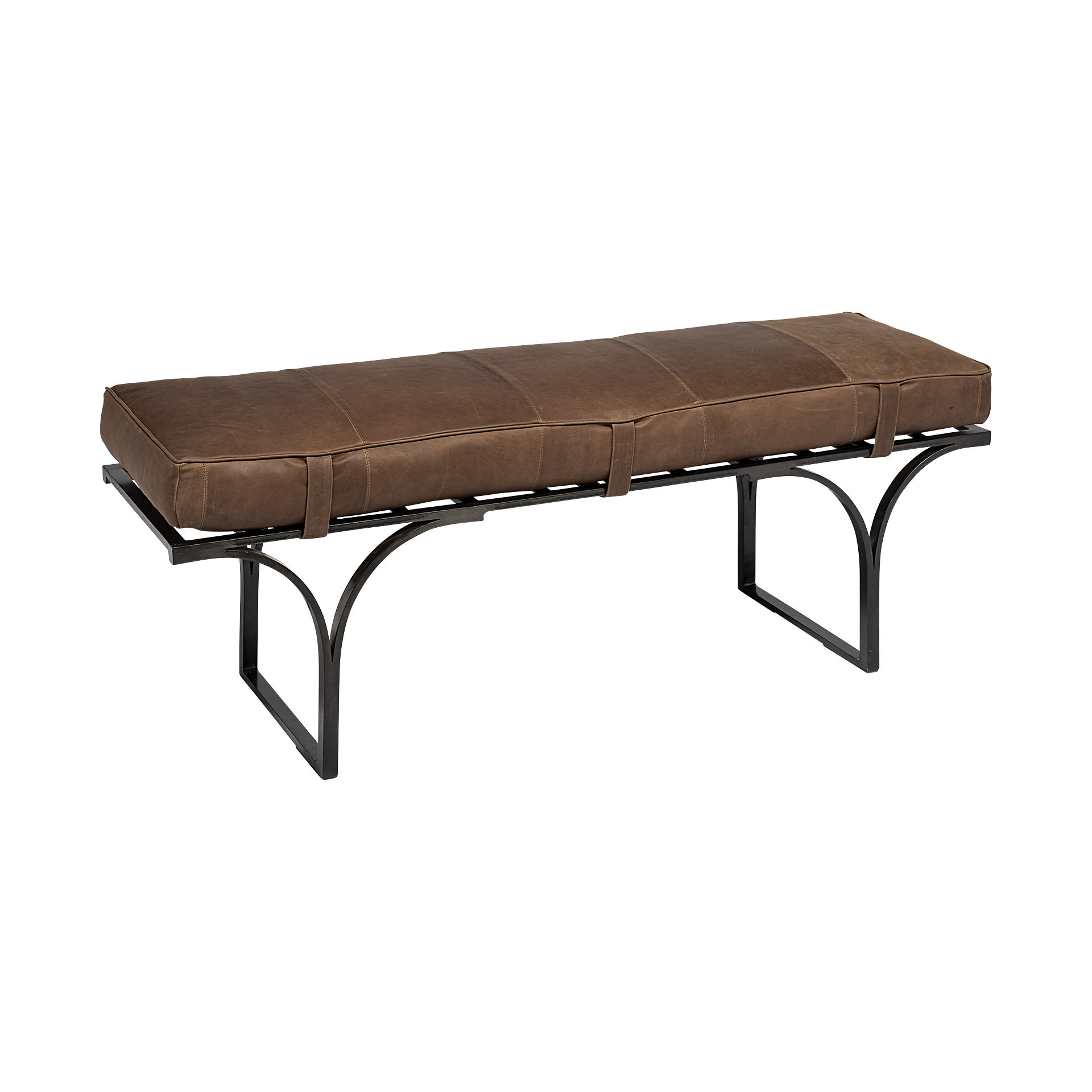 55" Brown Leather Upholstery Bench with Black Metal Base 4 55" Brown Leather Upholstery Bench with Black Metal Base - Image 4