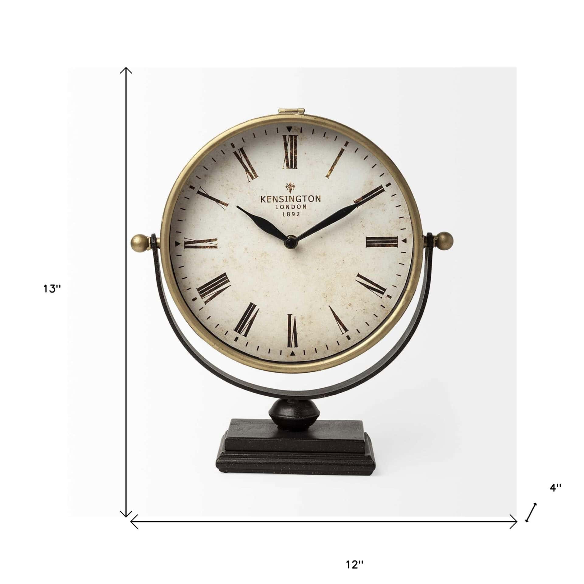 Gold Metal Free-Standing Clock With Roman Numerals and Base 5 Gold Metal Free-Standing Clock With Roman Numerals and Base - Image 5