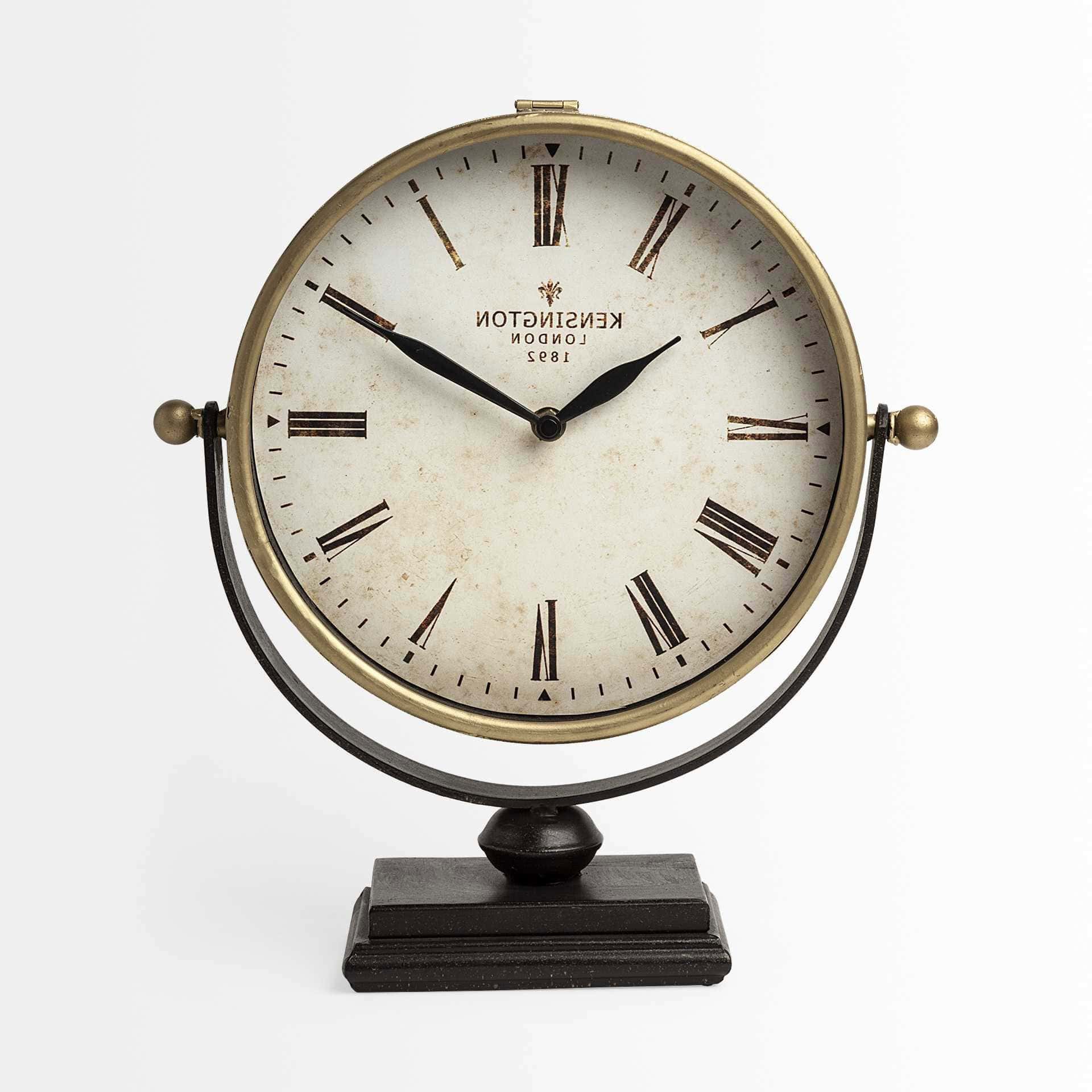 Gold Metal Free-Standing Clock With Roman Numerals and Base 4 Gold Metal Free-Standing Clock With Roman Numerals and Base - Image 4