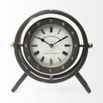 Rugged Metal Round Desk Clock With Rivet Detail Frame