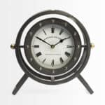 Rugged Metal Round Desk Clock With Rivet Detail Frame