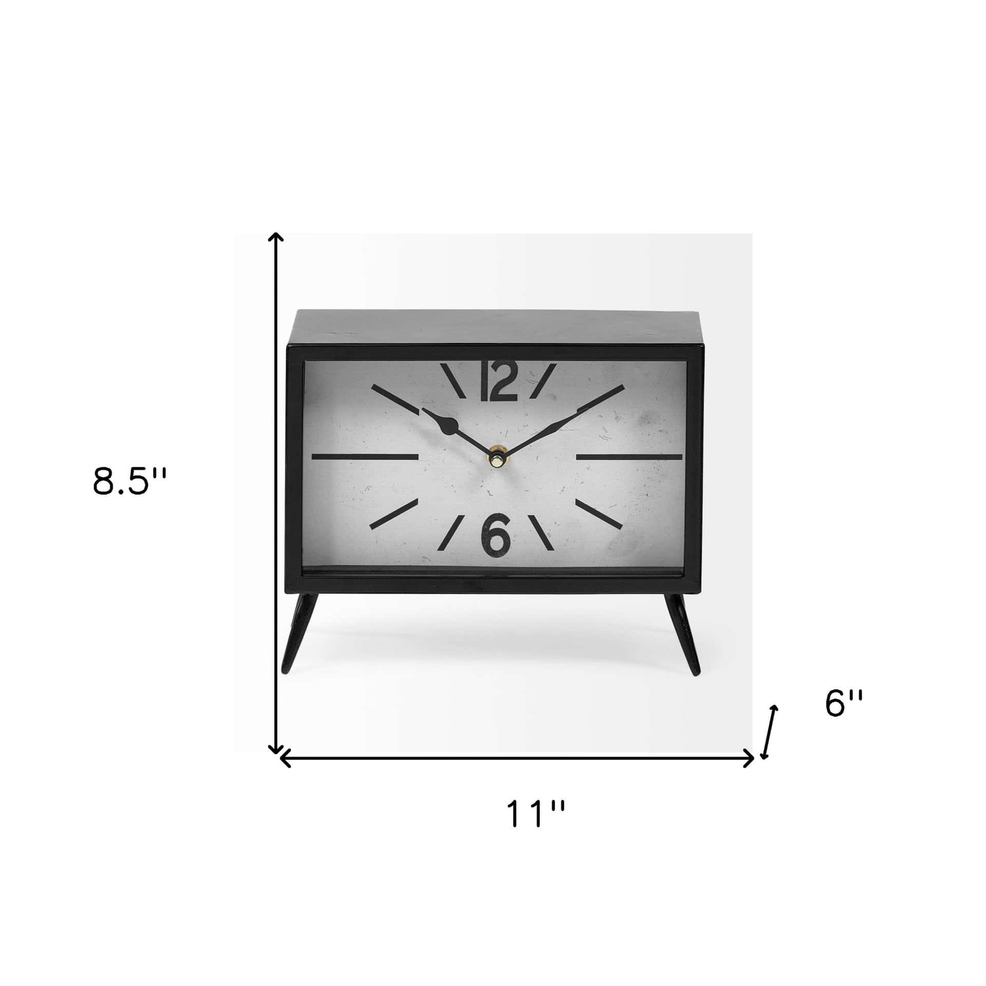 Vintage-Inspired Rectangular Black Metal Table Clock With White Face 8 Vintage-Inspired Rectangular Black Metal Table Clock With White Face