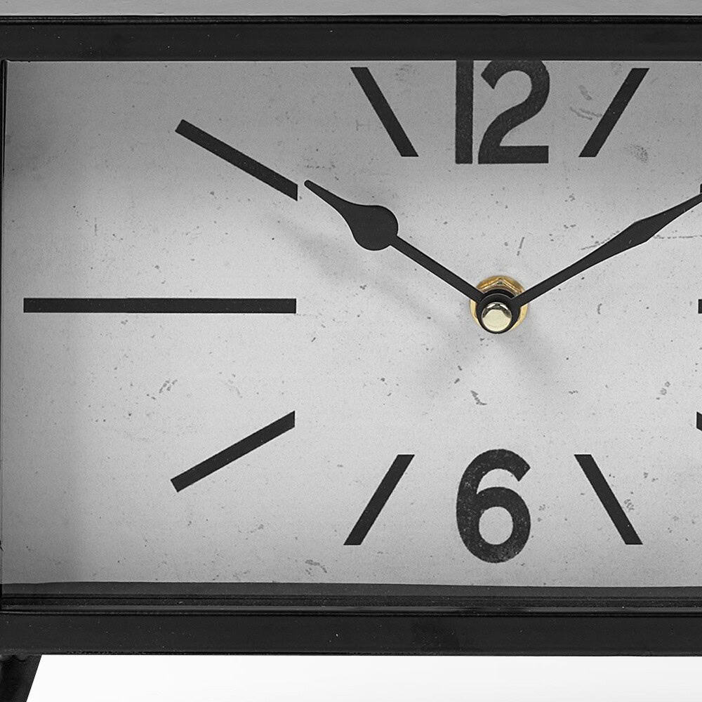 Vintage-Inspired Rectangular Black Metal Table Clock With White Face 2 Vintage-Inspired Rectangular Black Metal Table Clock With White Face - Image 2