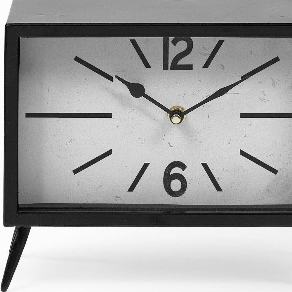 Vintage-Inspired Rectangular Black Metal Table Clock With White Face 3 Vintage-Inspired Rectangular Black Metal Table Clock With White Face - Image 3