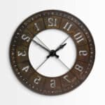 Industrial Round Metal Wall Clock in Rustic Brown Finish
