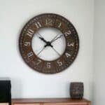 Industrial Round Metal Wall Clock in Rustic Brown Finish