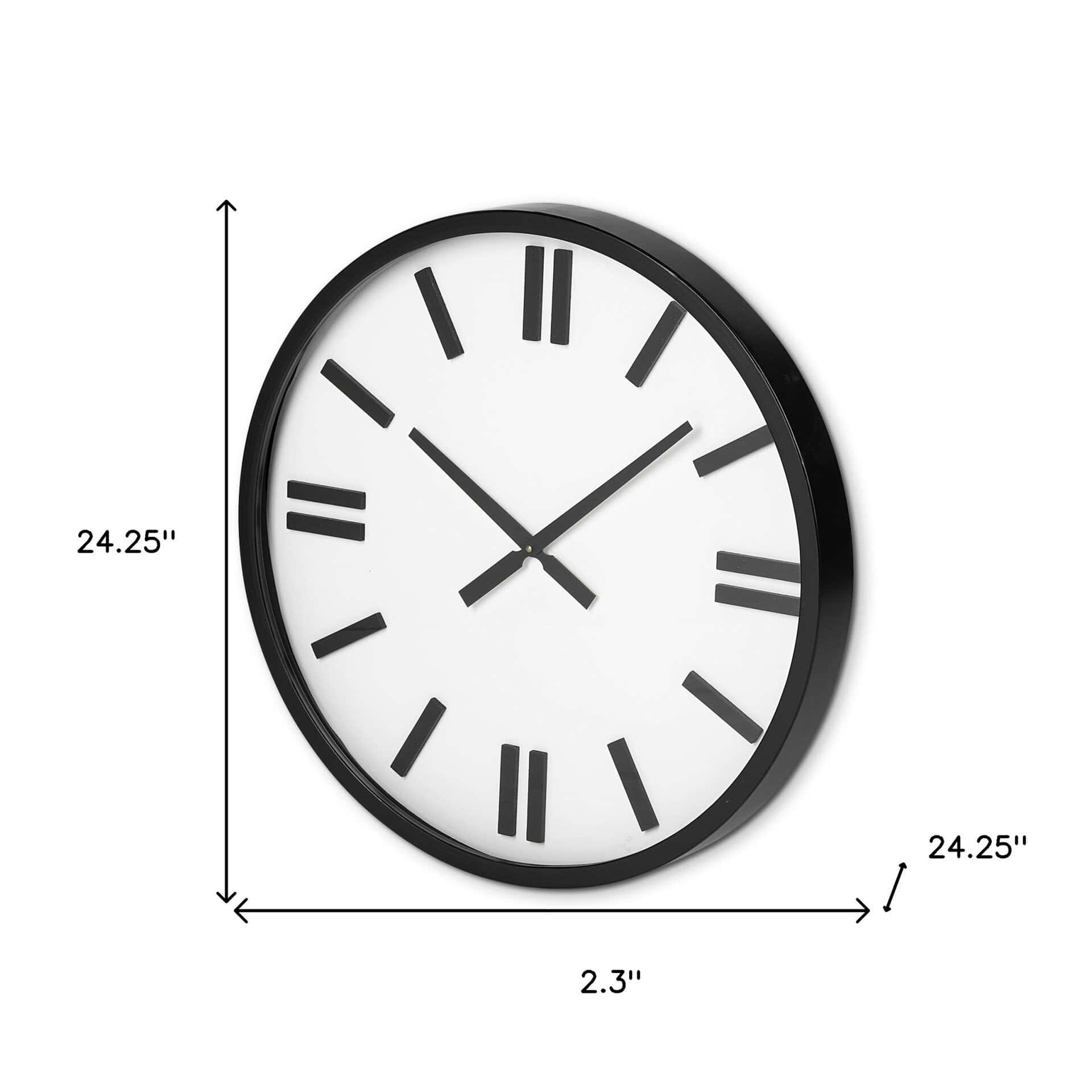 Modern 24 Round Wall Clock With Black Frame And Wooden Markings 12 Modern 24 Round Wall Clock With Black Frame And Wooden Markings