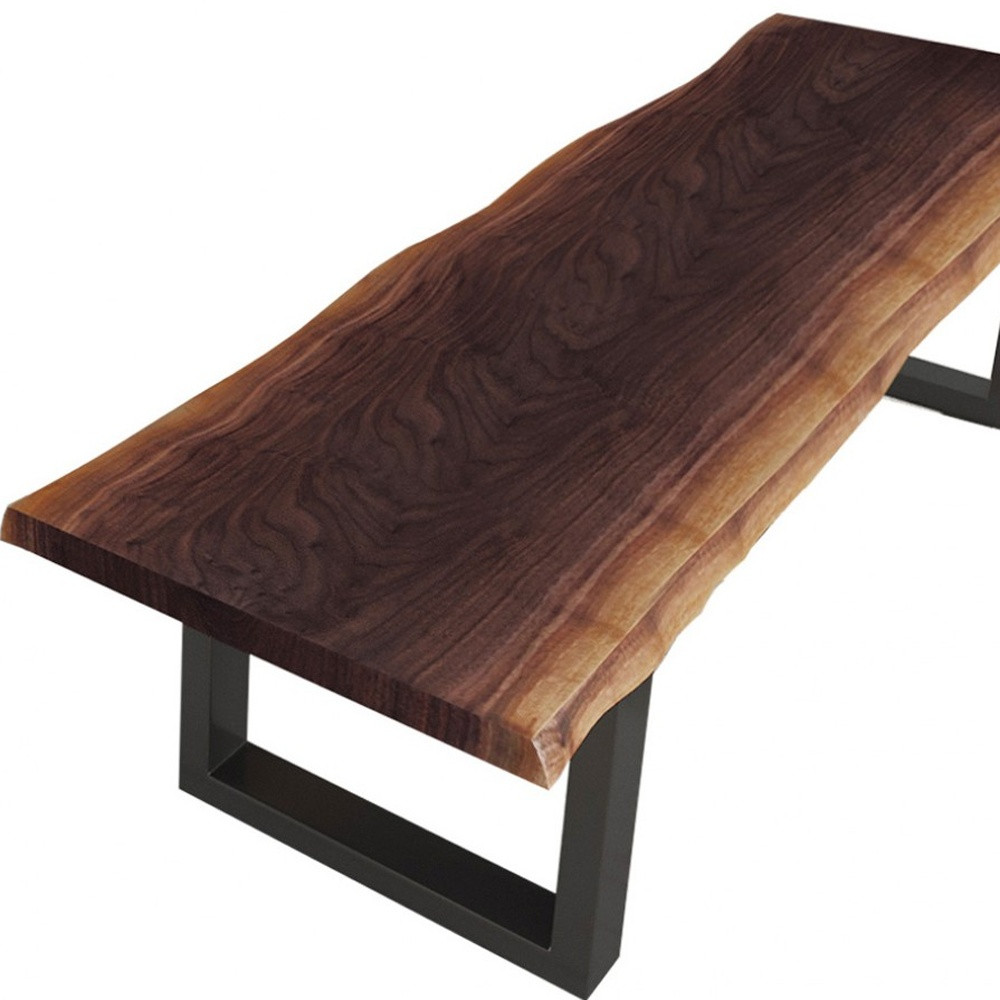 79" Distressed Brown Solid Wood Dining Bench with Black Frame 5 79" Distressed Brown Solid Wood Dining Bench with Black Frame - Image 5