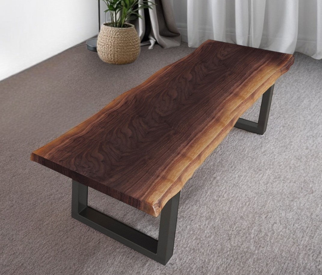 79" Distressed Brown Solid Wood Dining Bench with Black Frame 2 79" Distressed Brown Solid Wood Dining Bench with Black Frame - Image 2