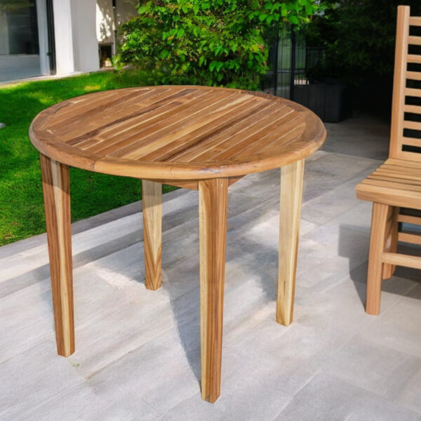 36" Natural Solid Teak Wood Round Outdoor Dining Table