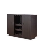 Espresso Wood Wine and Stemware Cabinet with Storage Racks