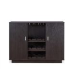Espresso Wood Wine and Stemware Cabinet with Storage Racks