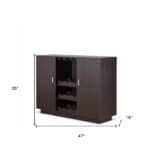 Espresso Wood Wine and Stemware Cabinet with Storage Racks