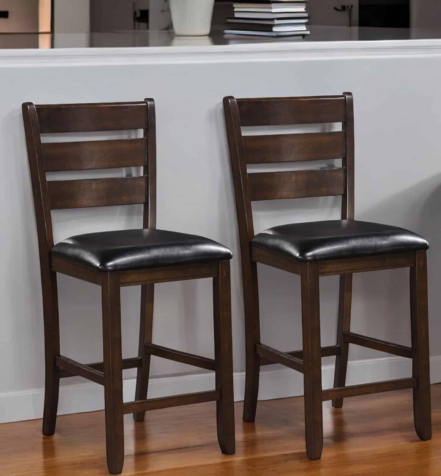 41 Inch Black and Brown Wood Counter Height Bar Stools (Set of 2) 2 41 Inch Black and Brown Wood Counter Height Bar Stools (Set of 2) - Image 2