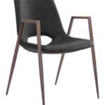 Black Walnut Mid-Century Faux Leather Dining Chairs with Armrests (Set of 2)