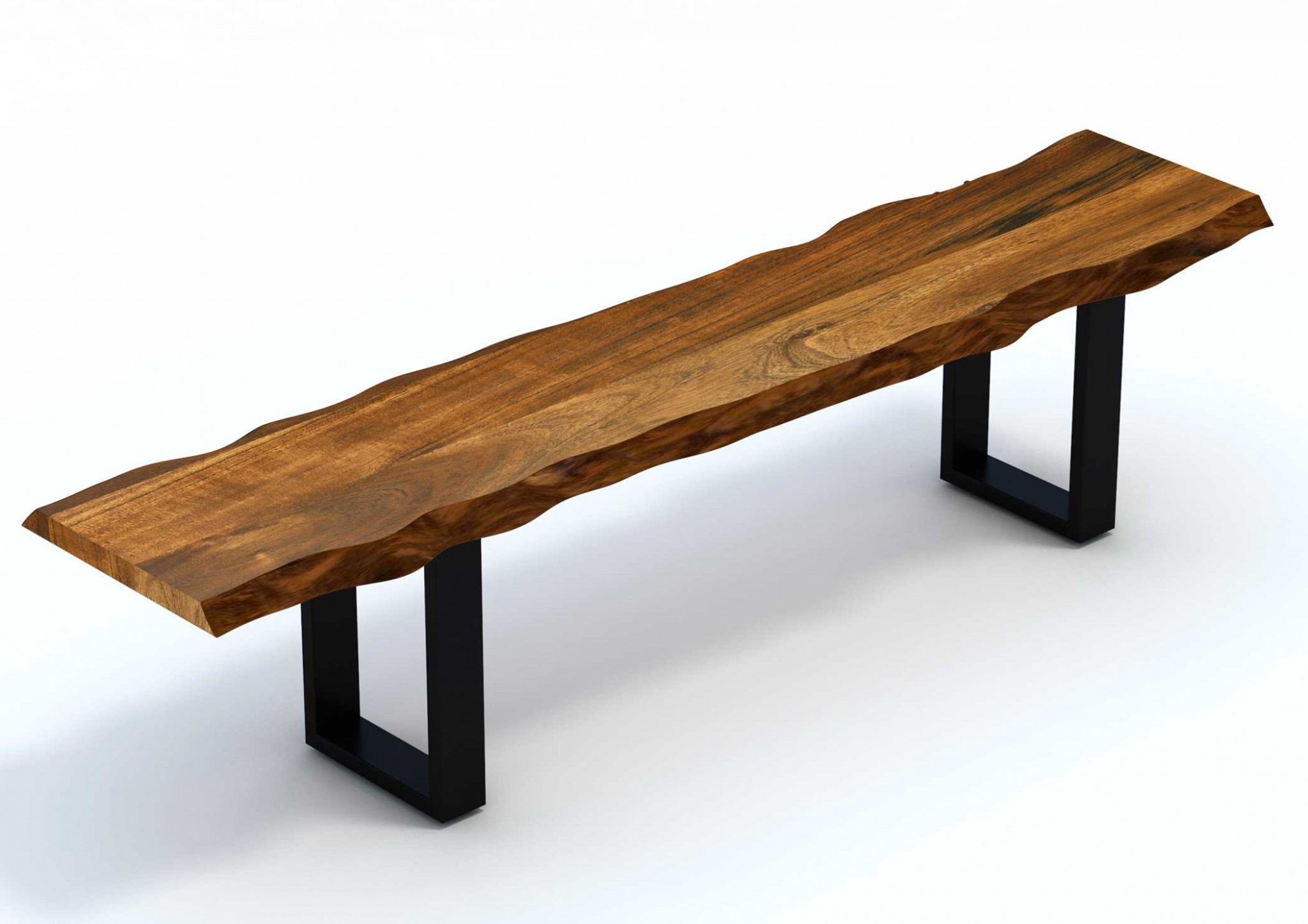 63" Rustic Industrial Acacia Wood Bench With Black Metal Legs 3 63" Rustic Industrial Acacia Wood Bench With Black Metal Legs - Image 3