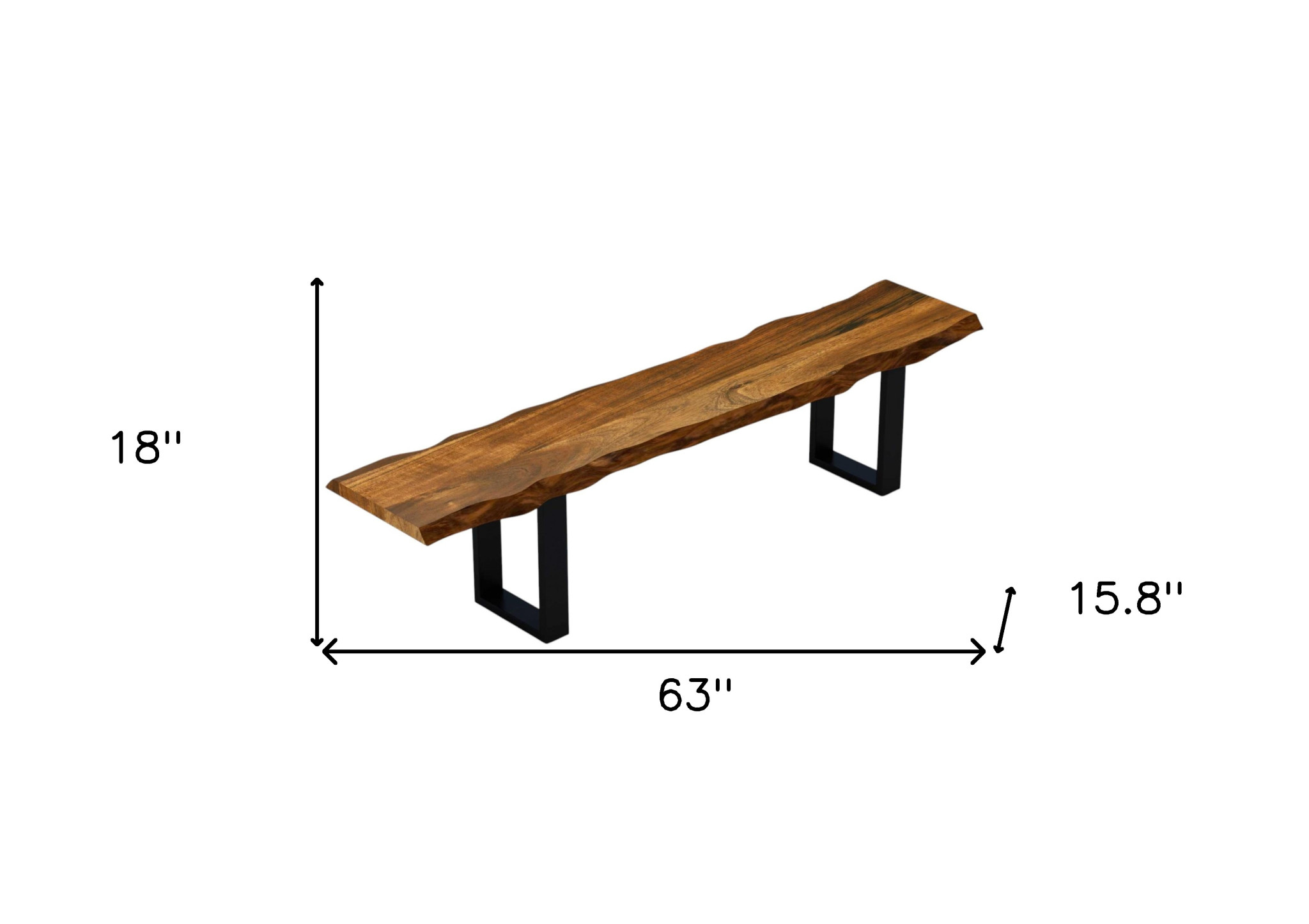 63" Rustic Industrial Acacia Wood Bench With Black Metal Legs 18 63" Rustic Industrial Acacia Wood Bench With Black Metal Legs
