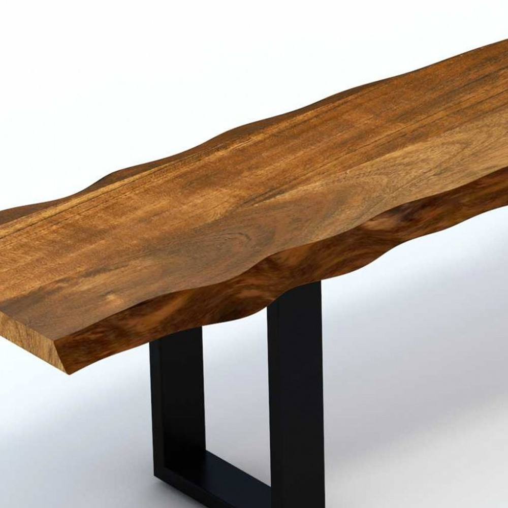 63" Rustic Industrial Acacia Wood Bench With Black Metal Legs 8 63" Rustic Industrial Acacia Wood Bench With Black Metal Legs - Image 8