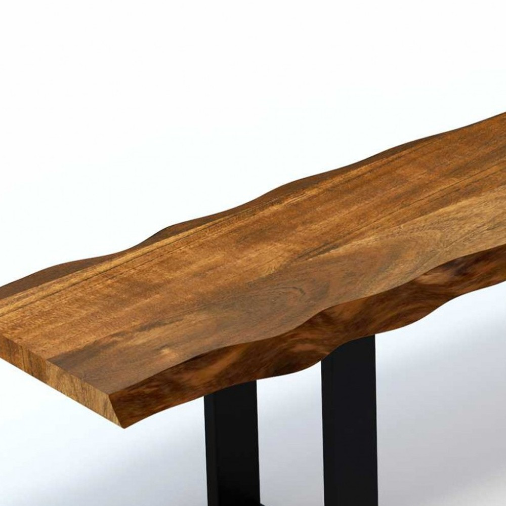 63" Rustic Industrial Acacia Wood Bench With Black Metal Legs 6 63" Rustic Industrial Acacia Wood Bench With Black Metal Legs - Image 6