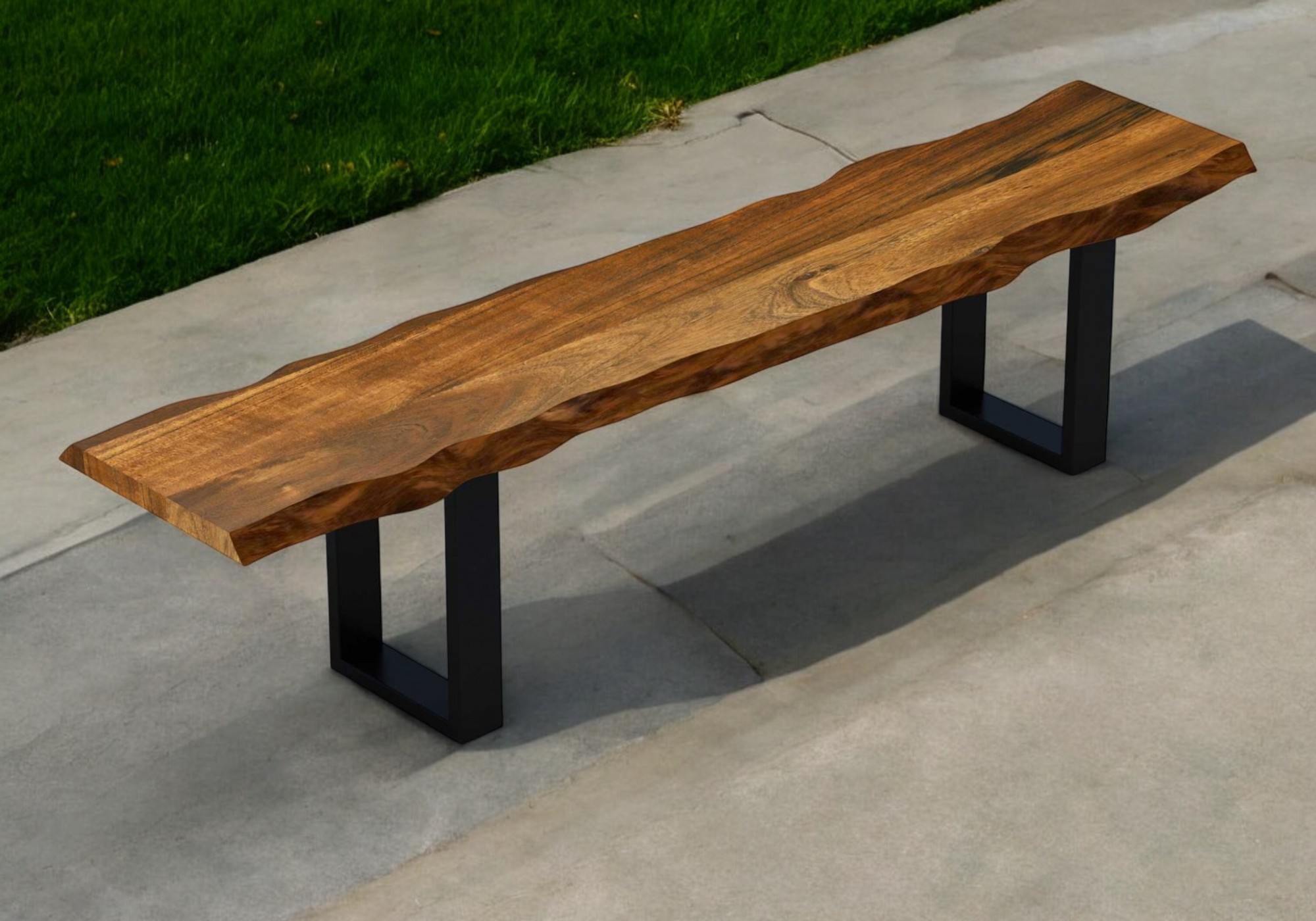 63" Rustic Industrial Acacia Wood Bench With Black Metal Legs 11 63" Rustic Industrial Acacia Wood Bench With Black Metal Legs