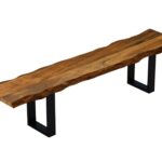 68" Modern Live Edge Solid Wood Dining Bench with Black Legs