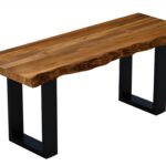 43" Brown and Black Solid Wood Dining Bench with Metal Frame