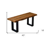 43" Brown and Black Solid Wood Dining Bench with Metal Frame
