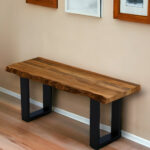 43" Brown and Black Solid Wood Dining Bench with Metal Frame