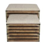 Set of 2 Brown Wood Slat Upholstered Storage Benches 11 Set of 2 Brown Wood Slat Upholstered Storage Benches