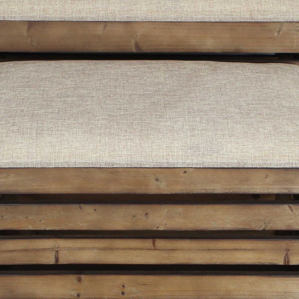 Set of 2 Brown Wood Slat Upholstered Storage Benches 9 Set of 2 Brown Wood Slat Upholstered Storage Benches - Image 9