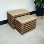Set of 2 Brown Wood Slat Upholstered Storage Benches 12 Set of 2 Brown Wood Slat Upholstered Storage Benches