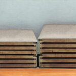 Set of 2 Brown Wood Slat Upholstered Storage Benches 10 Set of 2 Brown Wood Slat Upholstered Storage Benches
