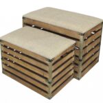 Set of 2 Brown Wood Slat Upholstered Storage Benches 14 Set of 2 Brown Wood Slat Upholstered Storage Benches