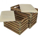 Set of 2 Brown Wood Slat Upholstered Storage Benches 15 Set of 2 Brown Wood Slat Upholstered Storage Benches