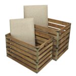 Set of 2 Brown Wood Slat Upholstered Storage Benches 16 Set of 2 Brown Wood Slat Upholstered Storage Benches