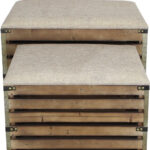Set of 2 Brown Wood Slat Upholstered Storage Benches 17 Set of 2 Brown Wood Slat Upholstered Storage Benches