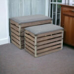 Gray Linen Storage Benches with Wood Slats, Set of 2 10 Gray Linen Storage Benches with Wood Slats, Set of 2