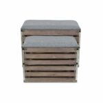 Gray Linen Storage Benches with Wood Slats, Set of 2 12 Gray Linen Storage Benches with Wood Slats, Set of 2