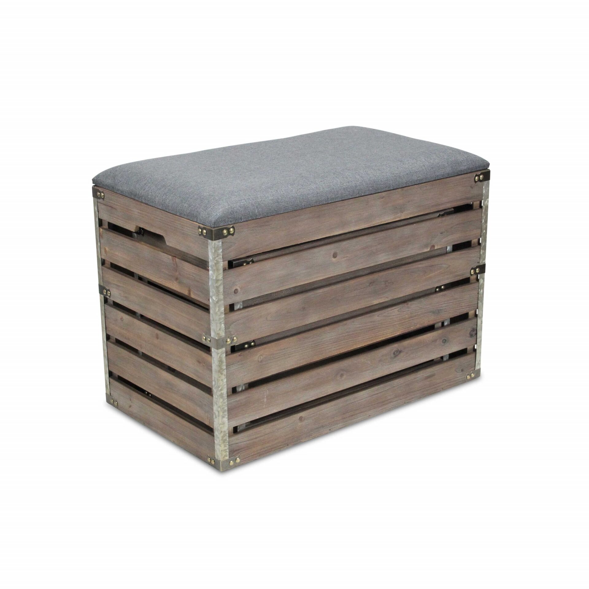 Gray Linen Storage Benches with Wood Slats, Set of 2 5 Gray Linen Storage Benches with Wood Slats, Set of 2 - Image 5