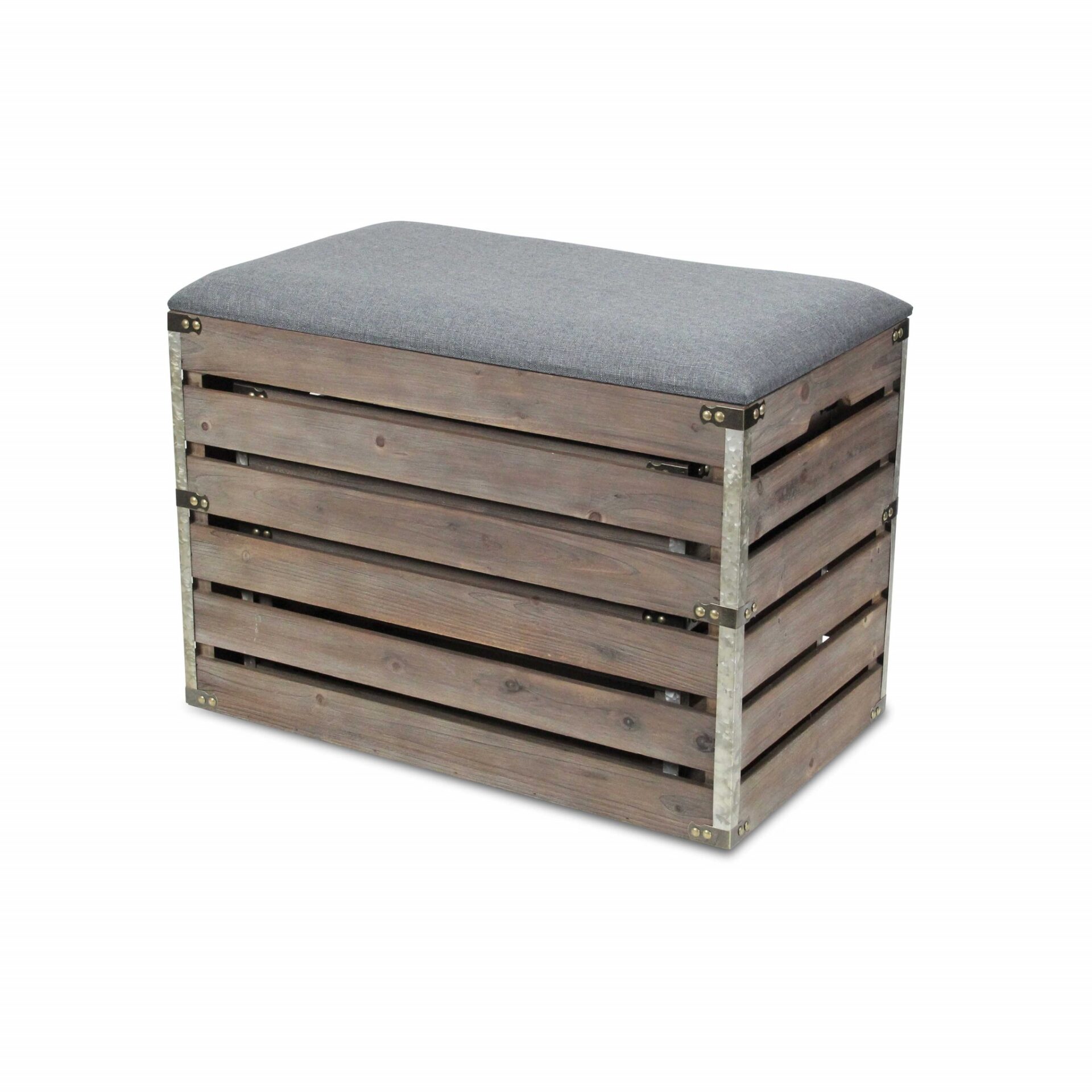Gray Linen Storage Benches with Wood Slats, Set of 2 6 Gray Linen Storage Benches with Wood Slats, Set of 2 - Image 6