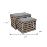 Gray Linen Storage Benches with Wood Slats, Set of 2 16 Gray Linen Storage Benches with Wood Slats, Set of 2