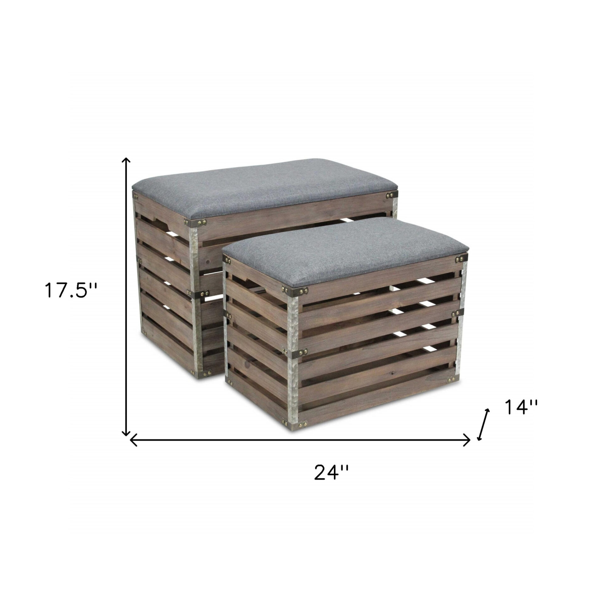 Gray Linen Storage Benches with Wood Slats, Set of 2 8 Gray Linen Storage Benches with Wood Slats, Set of 2 - Image 8