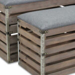 Gray Linen Storage Benches with Wood Slats, Set of 2 15 Gray Linen Storage Benches with Wood Slats, Set of 2