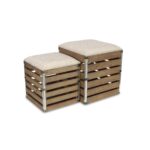 Set of 2 Brown Linen Storage Benches with Wood Slats 12 Set of 2 Brown Linen Storage Benches with Wood Slats
